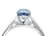 White gold Fancy Blue Emerald Cut Diamond Solitaire Engagement Ring with Cathedral Setting and Four-Prong Mount_28