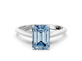 White gold Fancy Blue Emerald Cut Diamond Solitaire Engagement Ring with Cathedral Setting and Four-Prong Mount_47