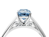 White gold Fancy Blue Emerald Cut Diamond Solitaire Engagement Ring with Cathedral Setting and Four-Prong Mount_51