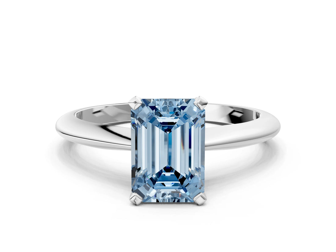 White gold Fancy Blue Emerald Cut Diamond Solitaire Engagement Ring with Classic Band and Four-Prong Setting_135
