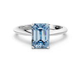 White gold Fancy Blue Emerald Cut Diamond Solitaire Engagement Ring with Classic Band and Four-Prong Setting_144