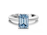 White gold Fancy Blue Emerald Cut Diamond Solitaire Engagement Ring with Round Band and Four-Prong Setting_232