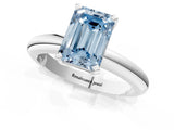 White gold Fancy Blue Emerald Cut Diamond Solitaire Engagement Ring with Round Band and Four-Prong Setting_237