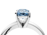 White gold Fancy Blue Emerald Cut Diamond Solitaire Engagement Ring with Round Band and Four-Prong Setting_240