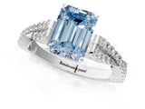 White gold Fancy Blue Emerald Cut Diamond Solitaire Engagement Ring with Twisted Pavé Band and Four-Prong Setting_93