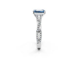 White gold Fancy Blue Emerald Cut Diamond Solitaire Engagement Ring with Twisted Pavé Band and Four-Prong Setting_94