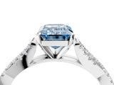 White gold Fancy Blue Emerald Cut Diamond Solitaire Engagement Ring with Twisted Pavé Band and Four-Prong Setting_96