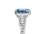 White gold Fancy Blue Emerald Cut Diamond Solitaire Engagement Ring with Twisted Pavé Band and Four-Prong Setting_97