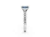 White gold Fancy Blue Emerald Cut Diamond Solitaire Pavé Engagement Ring with Round Band and Prong Setting_58
