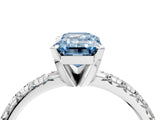 White gold Fancy Blue Emerald Cut Diamond Solitaire Pavé Engagement Ring with Round Band and Prong Setting_60