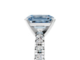 White gold Fancy Blue Emerald Cut Diamond Solitaire Pavé Engagement Ring with Round Band and Prong Setting_61