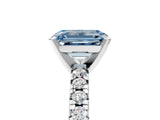 White gold Fancy Blue Emerald Cut Diamond Solitaire Pavé Engagement Ring with Round Band and Prong Setting_67