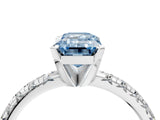 White gold Fancy Blue Emerald Cut Diamond Solitaire Pavé Engagement Ring with Round Band and Prong Setting_90