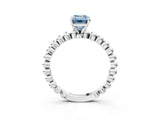 White gold Fancy Blue Emerald Cut Diamond Solitaire Ring with Beaded Band and Prong Setting_394
