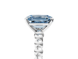 White gold Fancy Blue Emerald Cut Diamond Solitaire Ring with Beaded Band and Prong Setting_396
