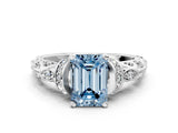 White gold Fancy Blue Emerald Cut Diamond Solitaire Ring with Filigree Band and Four-Prong Setting_93