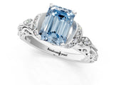 White gold Fancy Blue Emerald Cut Diamond Solitaire Ring with Filigree Band and Four-Prong Setting_94