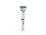 White gold Fancy Blue Emerald Cut Diamond Solitaire Ring with Filigree Band and Four-Prong Setting_94
