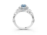 White gold Fancy Blue Emerald Cut Diamond Solitaire Ring with Filigree Band and Four-Prong Setting_96