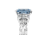White gold Fancy Blue Emerald Cut Diamond Solitaire Ring with Filigree Band and Four-Prong Setting_97