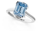 White gold Fancy Blue Emerald Cut Diamond Solitaire Ring with Flower Prong Setting and Classic Band_107