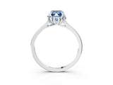 White gold Fancy Blue Emerald Cut Diamond Solitaire Ring with Flower Prong Setting and Classic Band_115