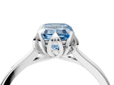 White gold Fancy Blue Emerald Cut Diamond Solitaire Ring with Flower Prong Setting and Classic Band_116