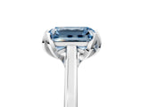 White gold Fancy Blue Emerald Cut Diamond Solitaire Ring with Flower Prong Setting and Classic Band_117