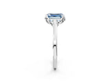 White gold Fancy Blue Emerald Cut Diamond Solitaire Ring with Flower Prong Setting and Classic Band_15