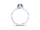White gold Fancy Blue Emerald Cut Diamond Solitaire Ring with Flower Prong Setting and Classic Band_16