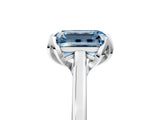 White gold Fancy Blue Emerald Cut Diamond Solitaire Ring with Flower Prong Setting and Classic Band_18