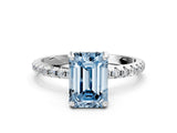 White gold Fancy Blue Emerald Cut Diamond Solitaire Ring with Four-Prong Setting and Pavé Band_3