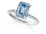White gold Fancy Blue Emerald Cut Diamond Solitaire Ring with Four-Prong Setting and Pavé Band_4