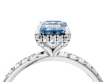 White gold Fancy Blue Emerald Cut Diamond Solitaire Ring with Four-Prong Setting and Pavé Band_7