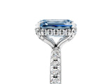 White gold Fancy Blue Emerald Cut Diamond Solitaire Ring with Four-Prong Setting and Pavé Band_8
