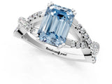 White gold Fancy Blue Emerald Cut Diamond Solitaire Ring with Four-Prong Setting and Twisted Pavé Band_52