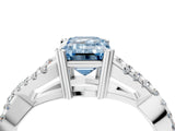 White gold Fancy Blue Emerald Cut Diamond Solitaire Ring with Four-Prong Setting and Twisted Pavé Band_55