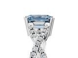 White gold Fancy Blue Emerald Cut Diamond Solitaire Ring with Four-Prong Setting and Twisted Pavé Band_56