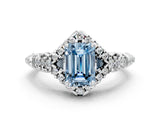 White gold Fancy Blue Emerald Cut Diamond Solitaire Ring with Hidden Halo and Pavé Band_51