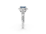 White gold Fancy Blue Emerald Cut Diamond Solitaire Ring with Hidden Halo and Pavé Band_53