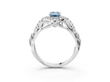 White gold Fancy Blue Emerald Cut Diamond Solitaire Ring with Hidden Halo and Pavé Band_54