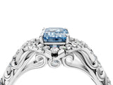 White gold Fancy Blue Emerald Cut Diamond Solitaire Ring with Hidden Halo and Pavé Band_55