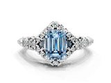 White gold Fancy Blue Emerald Cut Diamond Solitaire Ring with Hidden Halo and Pavé Band_57