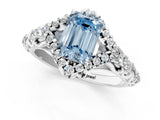 White gold Fancy Blue Emerald Cut Diamond Solitaire Ring with Hidden Halo and Pavé Band_58
