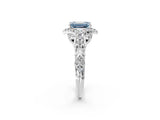White gold Fancy Blue Emerald Cut Diamond Solitaire Ring with Hidden Halo and Pavé Band_59