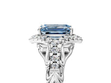 White gold Fancy Blue Emerald Cut Diamond Solitaire Ring with Hidden Halo and Pavé Band_62