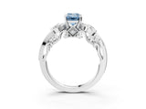 White gold Fancy Blue Emerald Cut Diamond Solitaire Ring with Milgrain Pavé Band and Four-Prong Setting_309