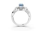 White gold Fancy Blue Emerald Cut Diamond Solitaire Ring with Milgrain Pavé Band and Four-Prong Setting_321