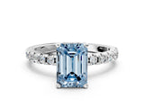 White gold Fancy Blue Emerald Cut Diamond Solitaire Ring with Pavé Band and Four-Prong Setting_69