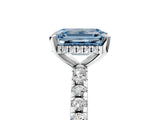 White gold Fancy Blue Emerald Cut Diamond Solitaire Ring with Pavé Band and Four-Prong Setting_74